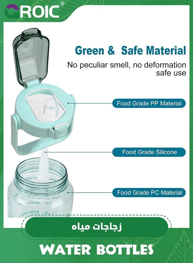 جرويك زجاجة مياه نصف جالون مع غلاف، تحفيزية بسعة 2000 مل قشة وعلامة زمنية، رياضية كبيرة خالية من مادة BPA ومضادة للتسرب، إبريق قابل لإعادة الاستخدام للتمرين في صالة الألعاب الرياضية - Image 3