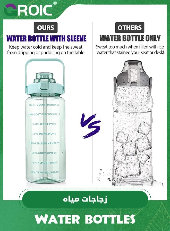 جرويك زجاجة مياه نصف جالون مع غلاف، تحفيزية بسعة 2000 مل قشة وعلامة زمنية، رياضية كبيرة خالية من مادة BPA ومضادة للتسرب، إبريق قابل لإعادة الاستخدام للتمرين في صالة الألعاب الرياضية - Image 5