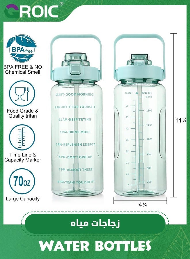 جرويك زجاجة مياه نصف جالون مع غلاف، تحفيزية بسعة 2000 مل قشة وعلامة زمنية، رياضية كبيرة خالية من مادة BPA ومضادة للتسرب، إبريق قابل لإعادة الاستخدام للتمرين في صالة الألعاب الرياضية - Image 2