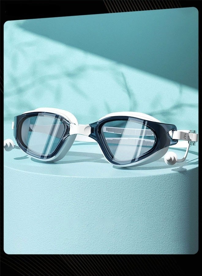 YUKE نظارات سباحة عالية الوضوح مقاومة للماء ومضادة للضباب بإطار واسع مع حزام قابل للتعديل وسدادات أذن مدمجة للنساء والرجال للسباحة - Image 1