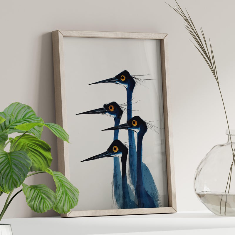 TNESSENTIAL Great Blue Heron Watercolor Wall Art Poster or Canvas Print, Vintage Coastal Bird Art, Neutral Minimalist Elegant Bird Wildlife Wall Decor - Image 1