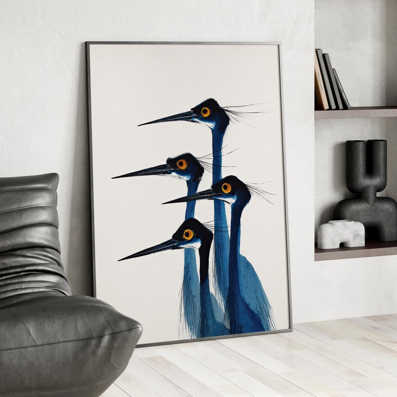 TNESSENTIAL Great Blue Heron Watercolor Wall Art Poster or Canvas Print, Vintage Coastal Bird Art, Neutral Minimalist Elegant Bird Wildlife Wall Decor - Image 3