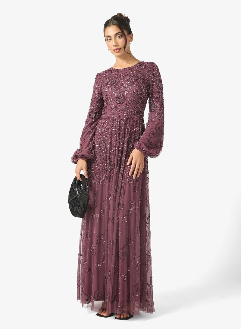 MARYISA Sana Modest Embellished Sequin Puff Sleeve Maxi Dress - Image 4