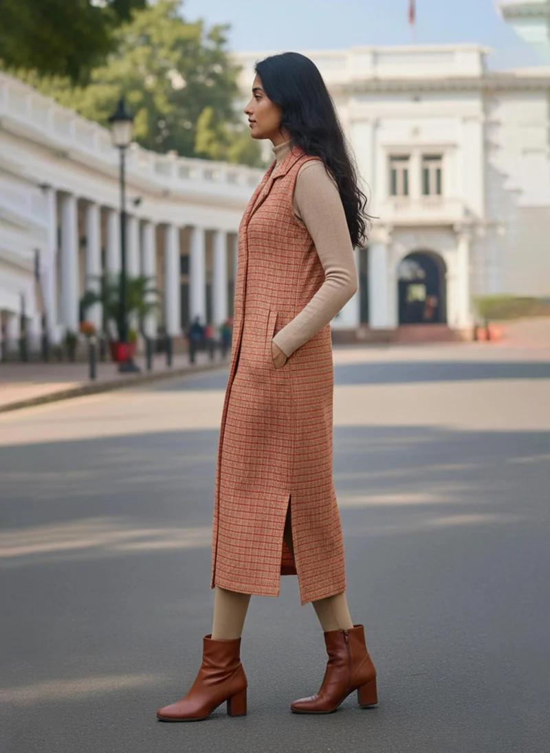 trueBrowns trueBrowns Rust Check Woollen Blazer Dress