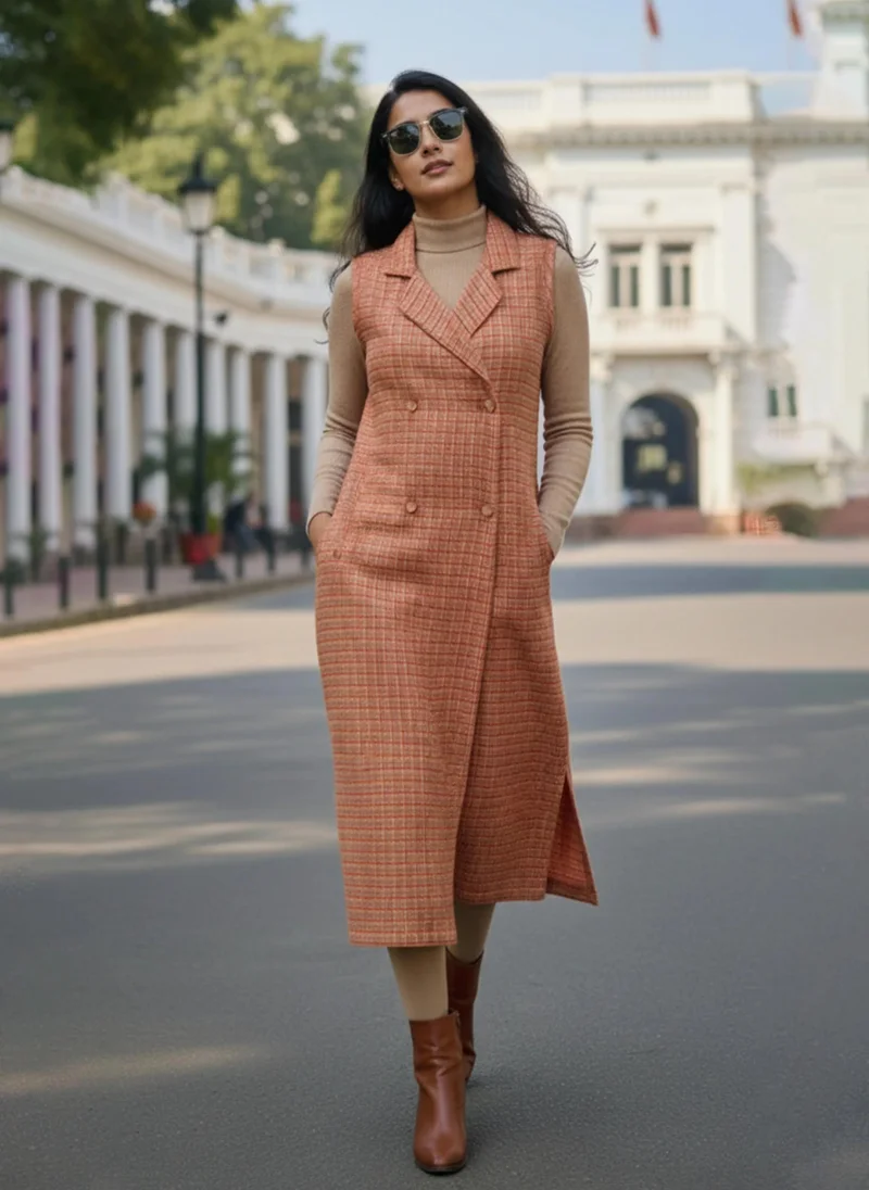 trueBrowns trueBrowns Rust Check Woollen Blazer Dress