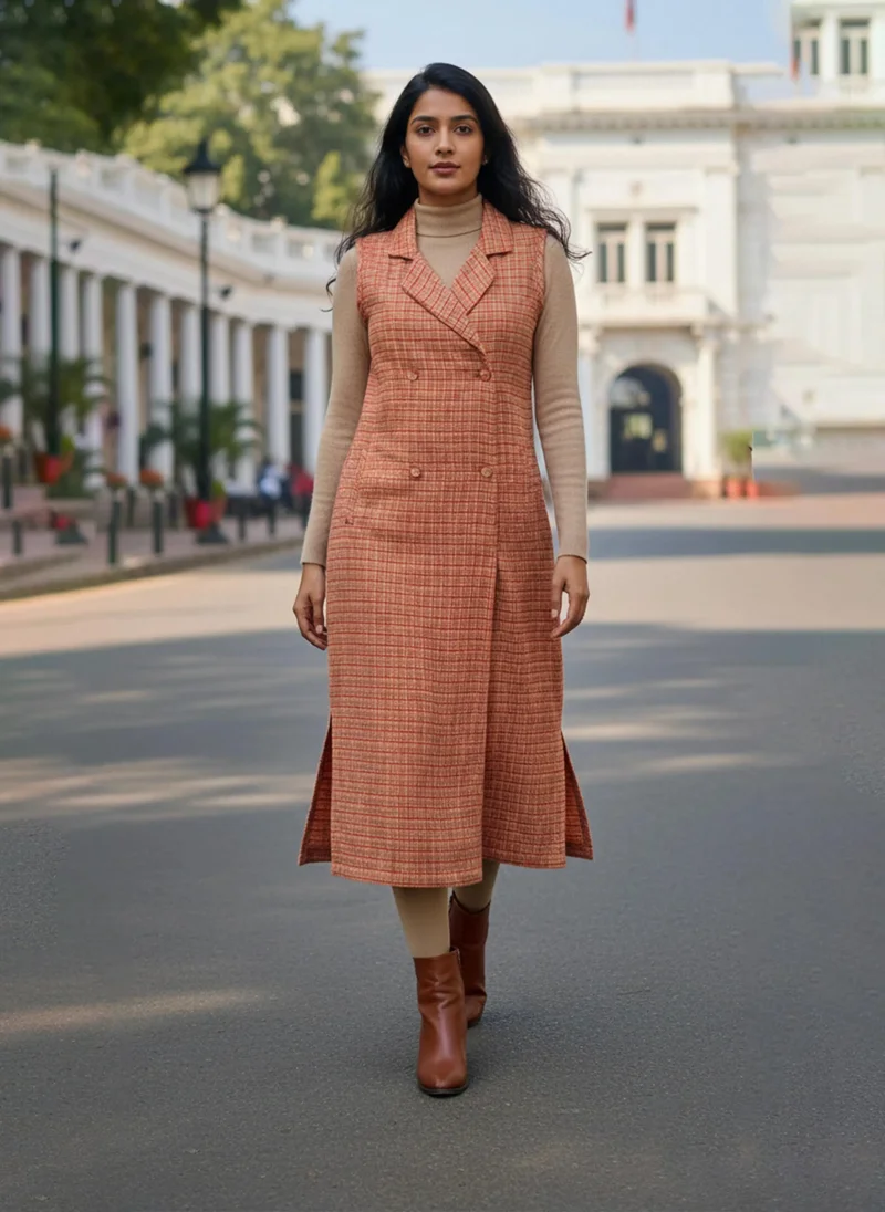 trueBrowns trueBrowns Rust Check Woollen Blazer Dress