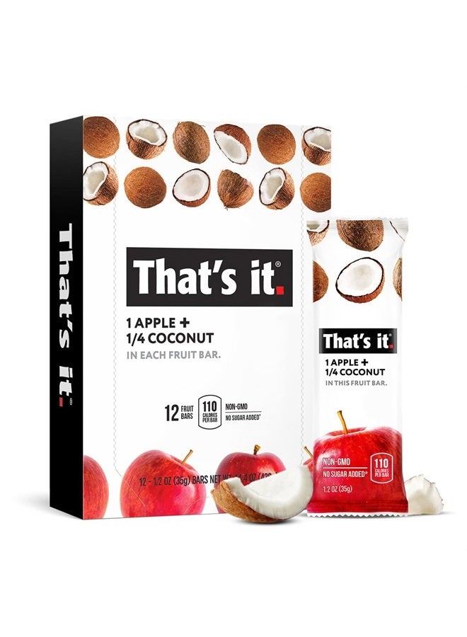 That's it. Apple + Coconut 100% Natural Real Fruit Bar, Best High Fiber Vegan, Gluten Free Healthy Snack, Paleo for Children & Adults, Non GMO No Added Sugar, No Preservatives Energy Food (12 Pack)  - Image 1