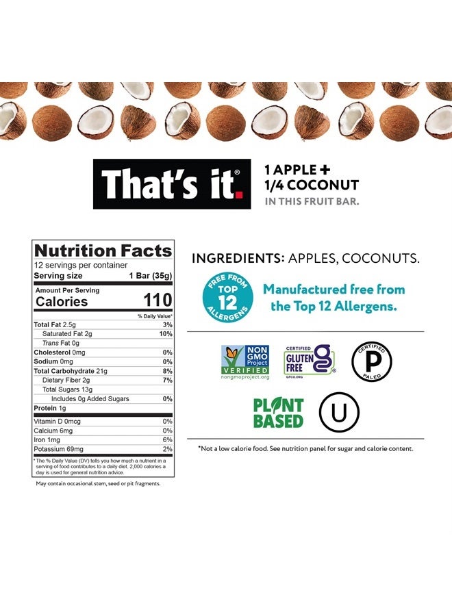 That's it. Apple + Coconut 100% Natural Real Fruit Bar, Best High Fiber Vegan, Gluten Free Healthy Snack, Paleo for Children & Adults, Non GMO No Added Sugar, No Preservatives Energy Food (12 Pack)  - Image 3