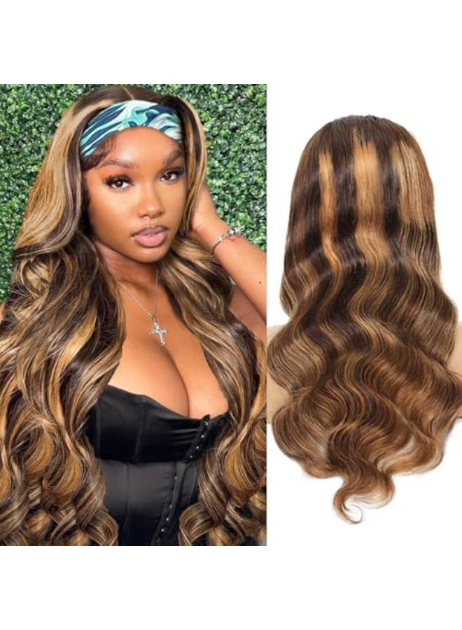 HighEr Ombre Headband Wig Human Hair 427 Highlight Body Wave 24 Inch Glueless None Lace Front Wig Brazilian Virgin Human Hair Headband Wigs for Black Women Wear and Go Wig 150 Density - Image 1