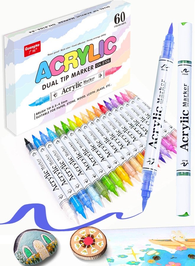 Pontuss 24 Colors Acrylic Paint Markers Brush Tip, Acrylic Paint Pens with Direct-Liquid Ink System, Paint Markers for Rock Painting, Fabric, Wood, Canvas, Plastic, Permanent, Washable,Quick-Drying,Waterproof - Image 1