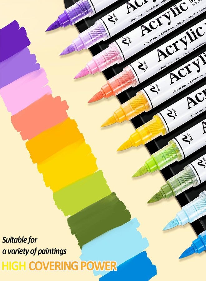 Pontuss 24 Colors Acrylic Paint Markers Brush Tip, Acrylic Paint Pens with Direct-Liquid Ink System, Paint Markers for Rock Painting, Fabric, Wood, Canvas, Plastic, Permanent, Washable,Quick-Drying,Waterproof - Image 4