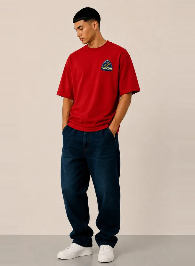 Take Two Red Dropped Shoulder Relaxed Fit T-Shirt By Falcon