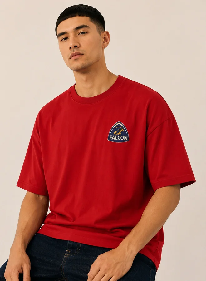 Take Two Red Dropped Shoulder Relaxed Fit T-Shirt By Falcon