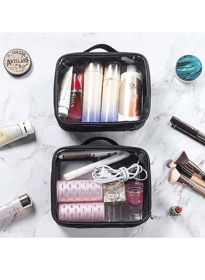 Transparent Toiletry Bag, Large Opening Quart Size Cosmetic Bag With Handle, Double Zipper, Transparent Cosmetic Storage Bag, Suitable For Women'S Travel Portable Toiletry Bag Waterproof Cosmetic Bag Transparent Storage Bag Men And Women Large Capacity Cosmetic Bag - Image 3