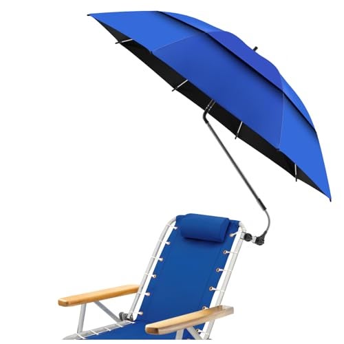 NBtoUS 486 Double Canopy Beach Umbrella with Clamp UPF50 Beach Chair Umbrella with clipCobalt Blue - Image 1