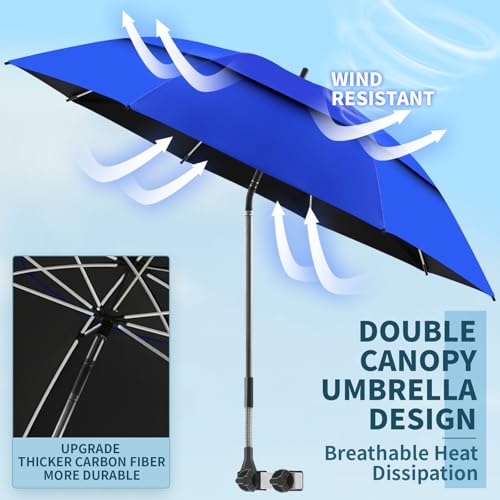 NBtoUS 486 Double Canopy Beach Umbrella with Clamp UPF50 Beach Chair Umbrella with clipCobalt Blue - Image 3