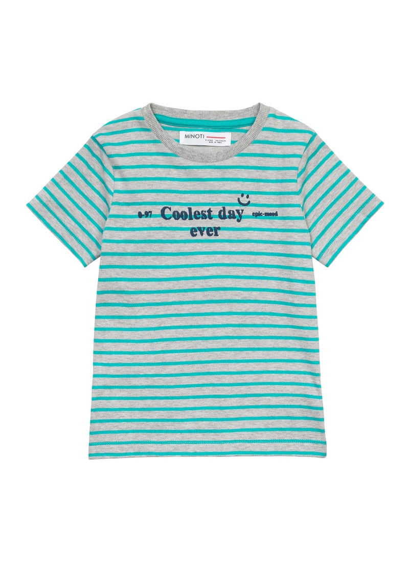 MINOTI Kids Striped Cotton T-Shirt with Front Print  - Image 1