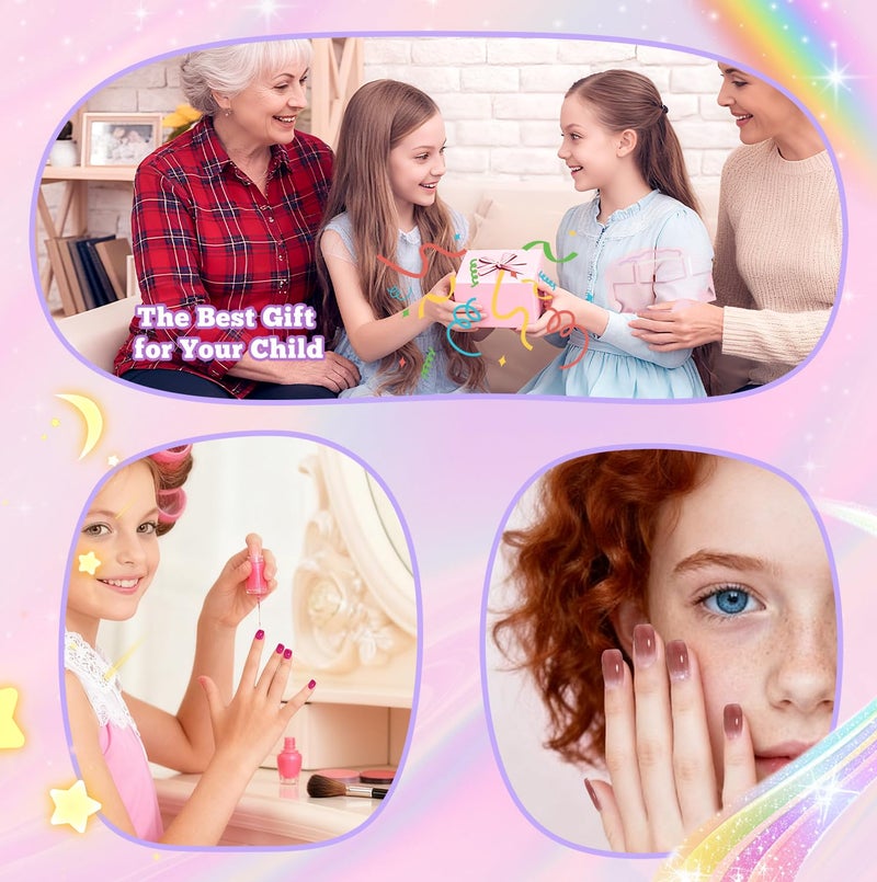 krofaue Short Suqare Kids False Nails - 240Pcs Press on Nails for Girls,Full Cover Children Fake Nails Decoration 10 Sizes Soft Gel Kids Nail Tips for for Home & Nail Salon Use (4-8 years old) - Image 3