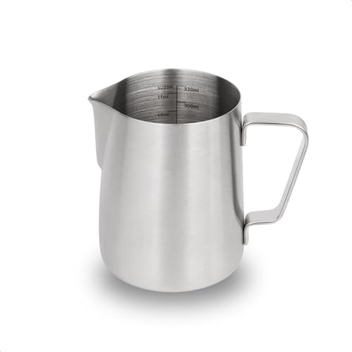 watchget Stainless Steel Milk Frothing Pitcher 12oz/350ml - Espresso Steaming Pitcher for Cappuccino, Latte Art, Coffee Machine Accessories Milk Jug Milk Frother Cup, Matt Silver - Image 1