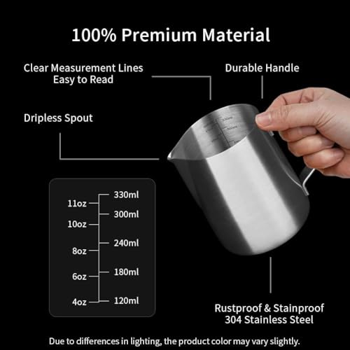 watchget Stainless Steel Milk Frothing Pitcher 12oz/350ml - Espresso Steaming Pitcher for Cappuccino, Latte Art, Coffee Machine Accessories Milk Jug Milk Frother Cup, Matt Silver - Image 4