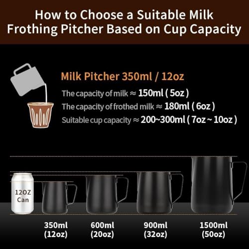 watchget Stainless Steel Milk Frothing Pitcher 12oz/350ml - Espresso Steaming Pitcher for Cappuccino, Latte Art, Coffee Machine Accessories Milk Jug Milk Frother Cup, Matt Silver - Image 5