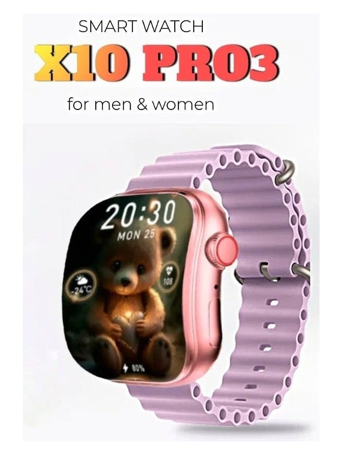 W&O - Smart Watch X10 Pro 3 Curved Glass  With Silicone Strap and Wireless Charging Pink - Image 1