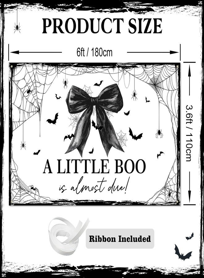 Lecheme Halloween Baby Shower Banner White Black Bow A Little Boo is Almost Due Backdrop Background for Girl Spider Web Halloween Baby Shower Party Decorations 6x3.6 ft - Image 3