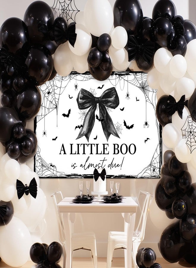 Lecheme Halloween Baby Shower Banner White Black Bow A Little Boo is Almost Due Backdrop Background for Girl Spider Web Halloween Baby Shower Party Decorations 6x3.6 ft - Image 2