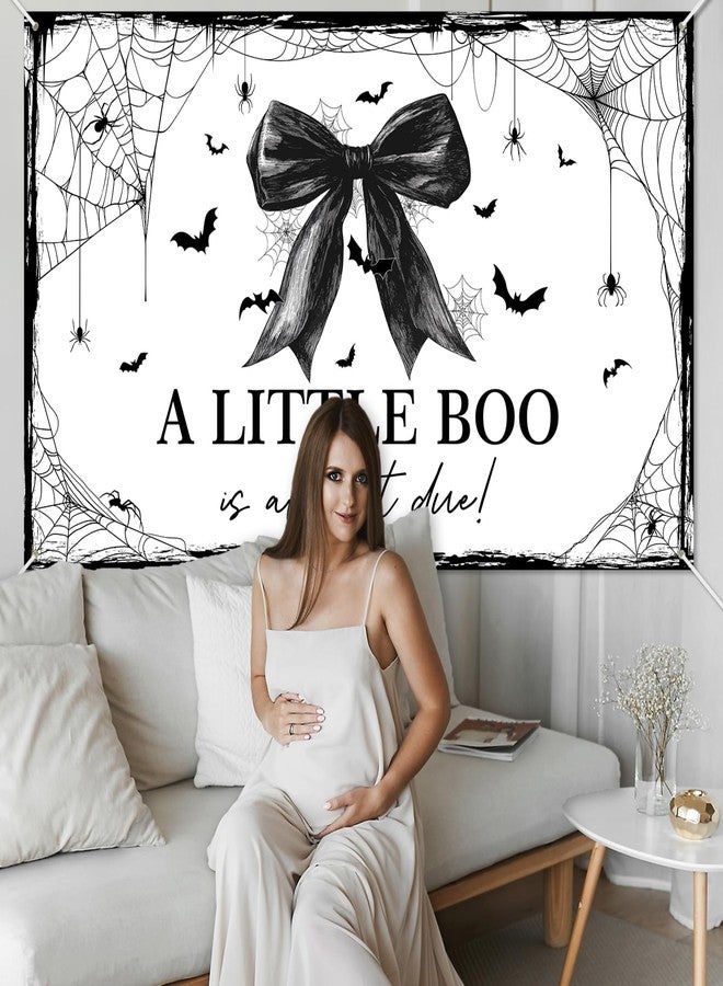 Lecheme Halloween Baby Shower Banner White Black Bow A Little Boo is Almost Due Backdrop Background for Girl Spider Web Halloween Baby Shower Party Decorations 6x3.6 ft - Image 4