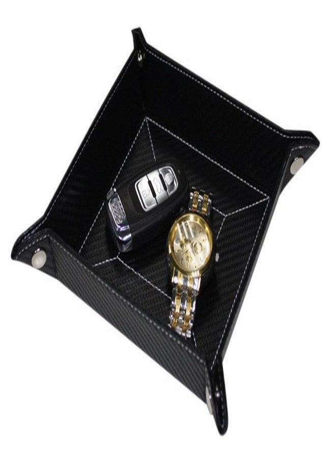 TimelyBuys Black Carbon Fiber Catchall Coin Case Valet Tray & Catch-All for Keys, Phone, Jewelry, Valet, Accessories - Image 1