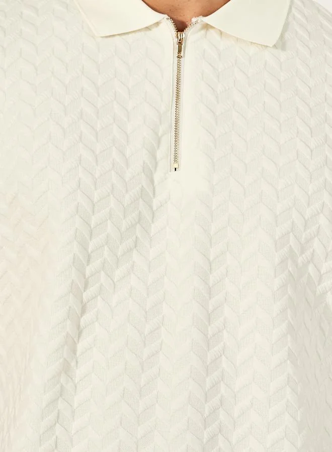 Styli Relaxed Fit Quarter Zip Pique Polo T-Shirt