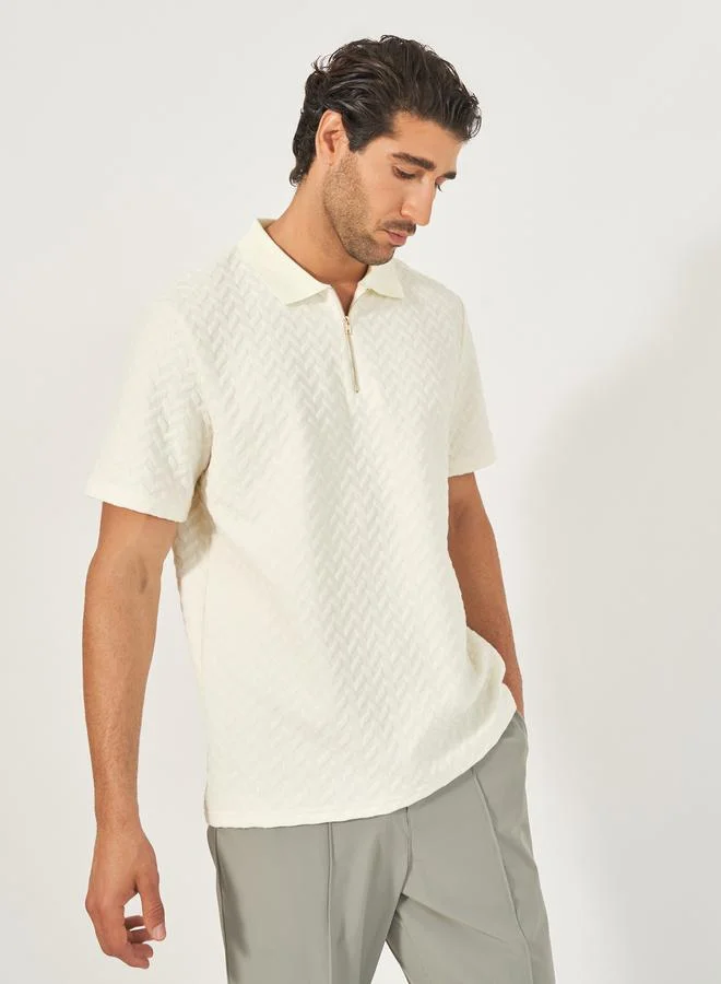 Styli Relaxed Fit Quarter Zip Pique Polo T-Shirt