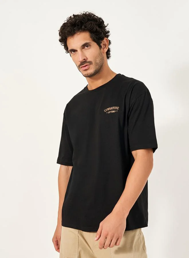 Styli Active Oversized Slogan Print Round Neck T-Shirt