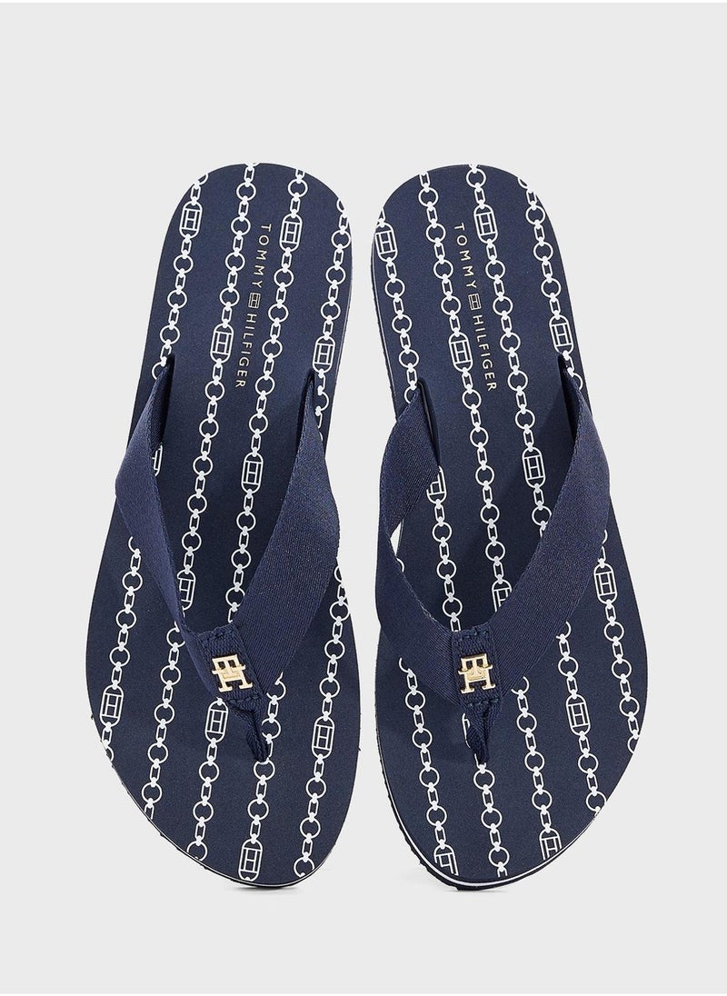 Chain Print Thong Flip Flops