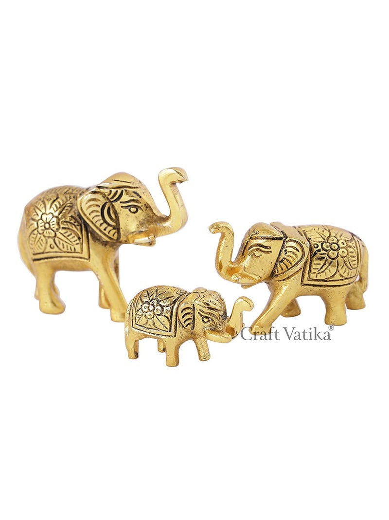CraftVatika CraftVatika Metal Trunk Up Elephant Family Statue Showpiece Figurine Fengshui Vastu Lucky Decorative Items for Home Decor Living Room Office Desk Desktop Decoration and Gifting Set of 3 Pack of 5 - Image 3