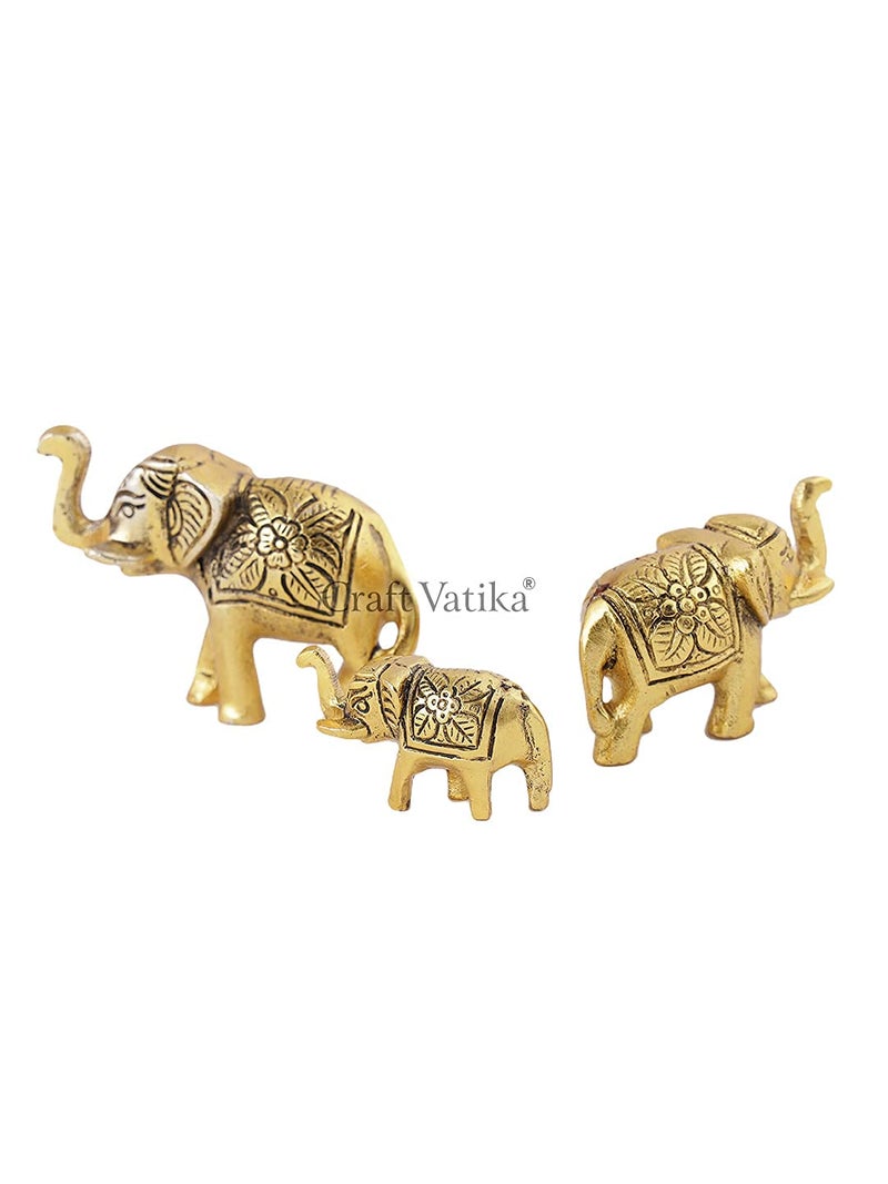 CraftVatika CraftVatika Metal Trunk Up Elephant Family Statue Showpiece Figurine Fengshui Vastu Lucky Decorative Items for Home Decor Living Room Office Desk Desktop Decoration and Gifting Set of 3 Pack of 5 - Image 2