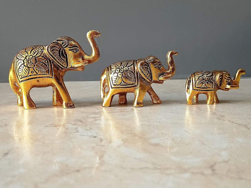 CraftVatika CraftVatika Metal Trunk Up Elephant Family Statue Showpiece Figurine Fengshui Vastu Lucky Decorative Items for Home Decor Living Room Office Desk Desktop Decoration and Gifting Set of 3 Pack of 5 - Image 5