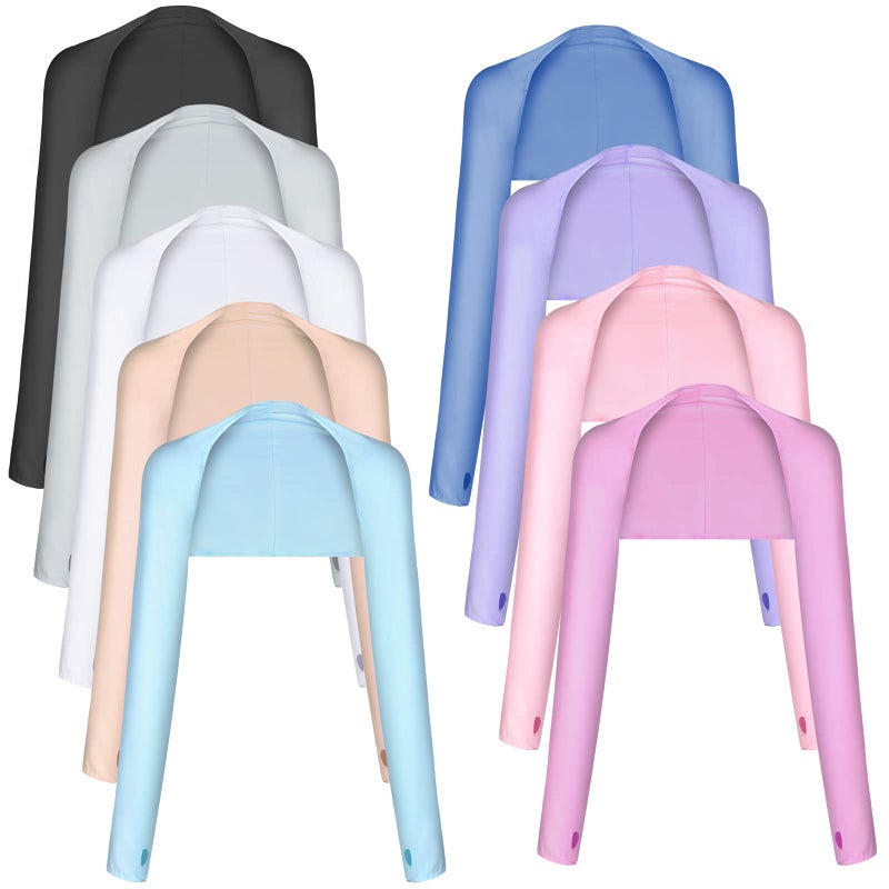 Welecom 9 Pieces Cooling Shawl Arm Sleeves Sun Protection Arm Sleeves for Women with Finger Hole for Outdoor Sports, Riding, Golfing, Fishing, Driving - Image 1