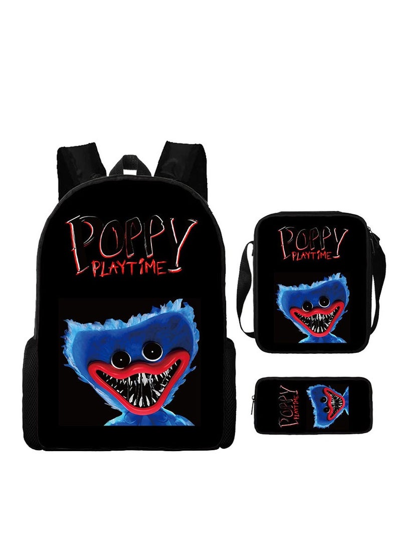 Poppy Playtime 3-Piece Set (Backpack + Crossbody Bag + Pencil Case) - Waterproof, Durable, Shock-Absorbing, Load-Reducing, Curved Shoulder Straps 