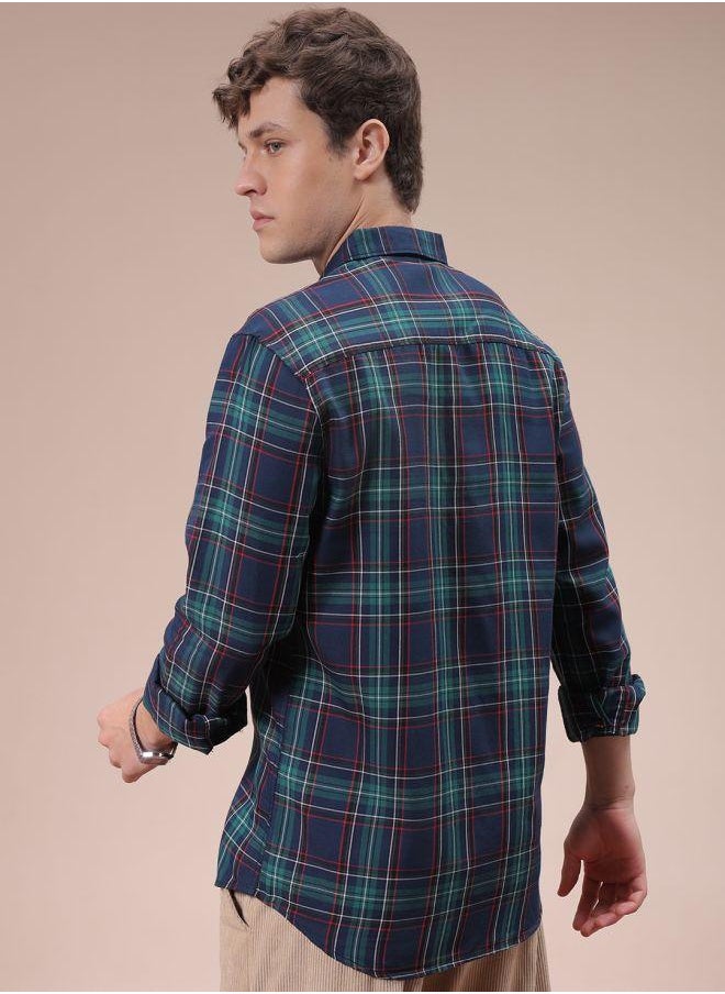 The Indian Garage Co Men Slim Fit Checkered Full Sleeves Cutaway Collar Casual Shirt  - Image 2