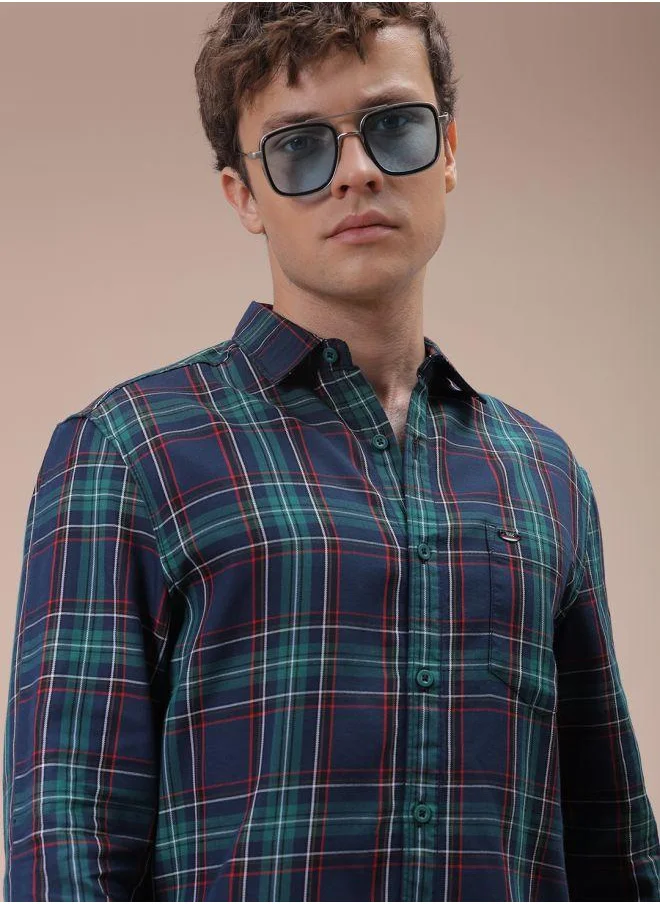 شركة المرآب الهندية Men Slim Fit Checkered Full Sleeves Cutaway Collar Casual Shirt