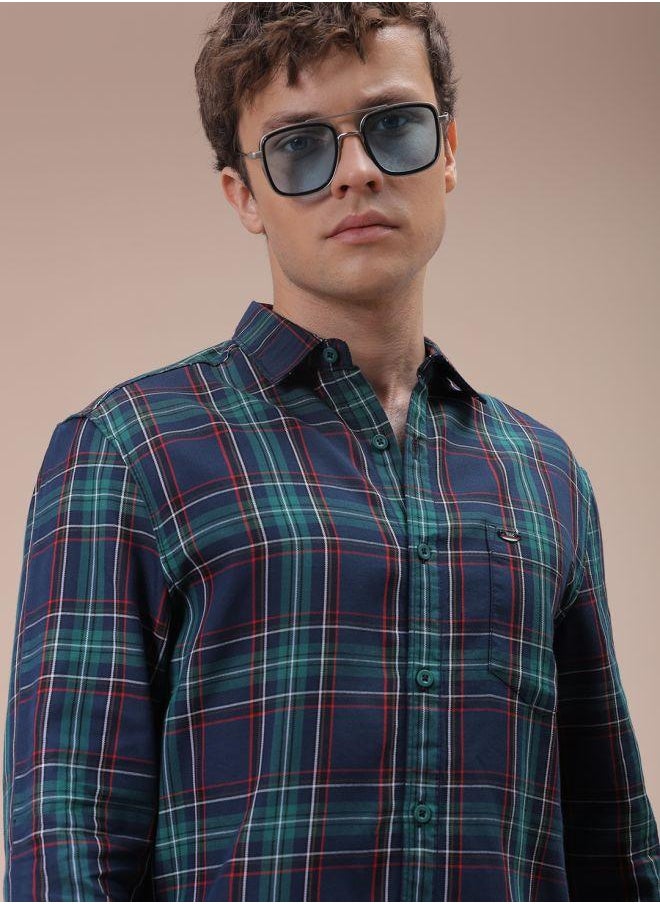 The Indian Garage Co Men Slim Fit Checkered Full Sleeves Cutaway Collar Casual Shirt  - Image 1