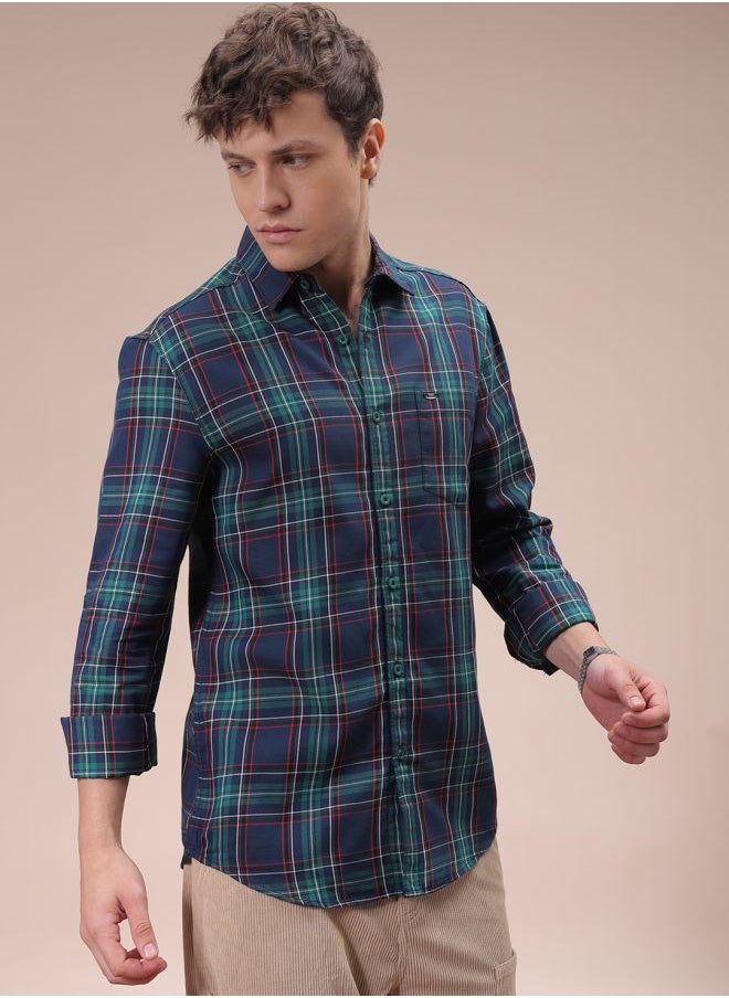 The Indian Garage Co Men Slim Fit Checkered Full Sleeves Cutaway Collar Casual Shirt  - Image 5