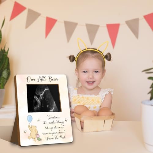 ALodr Winnie Baby Shower Picture Frame, the Pooh Ultrasound Picture Frame, Winnie Baby Shower Decor, the Pooh Gender Reveal Decor, Cute Bear Pregnancy Milestone Keepsake, Winnie's Gifts - Image 5
