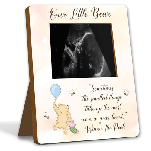 ALodr Winnie Baby Shower Picture Frame, the Pooh Ultrasound Picture Frame, Winnie Baby Shower Decor, the Pooh Gender Reveal Decor, Cute Bear Pregnancy Milestone Keepsake, Winnie's Gifts - Image 1