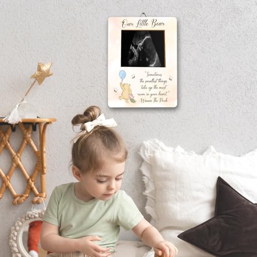 ALodr Winnie Baby Shower Picture Frame, the Pooh Ultrasound Picture Frame, Winnie Baby Shower Decor, the Pooh Gender Reveal Decor, Cute Bear Pregnancy Milestone Keepsake, Winnie's Gifts - Image 4