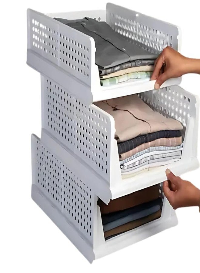 Drumstone 𝟏𝟓 𝐘𝐞𝐚𝐫𝐬 𝐖𝐚𝐫𝐫𝐚𝐧𝐭𝐲 3 Pieces Clothes Organizer for Wardrobe - Foldable & Stackable Closet Drawer Organizer for Clothes, White - Perfect for Wardrobe & Cupboard (Pack of 3) - Image 1