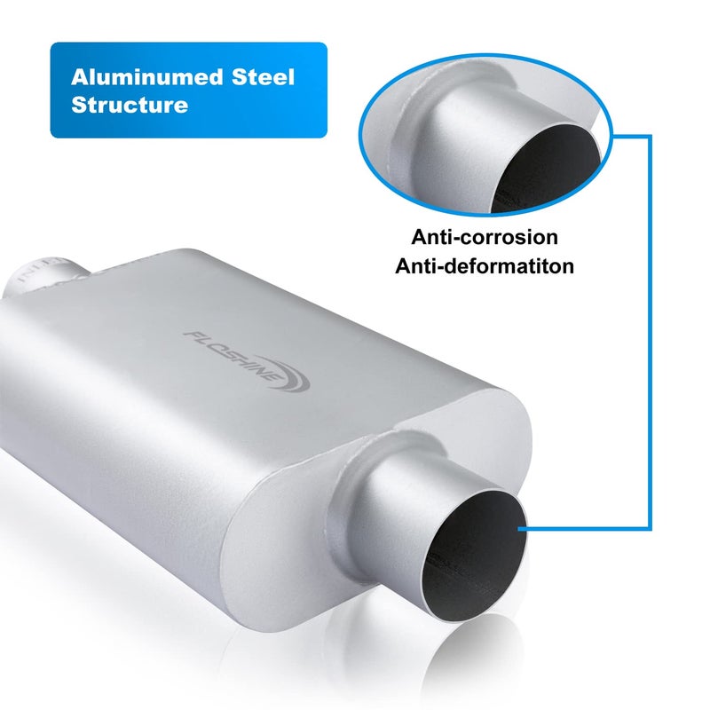 Floshine Universal Mufflers Dual Chamber 2.5" inlet (ID) 2.5" outlet (ID) overall 17" Performance Automotive Muffler Exhaust FH8C25C25 - Image 3