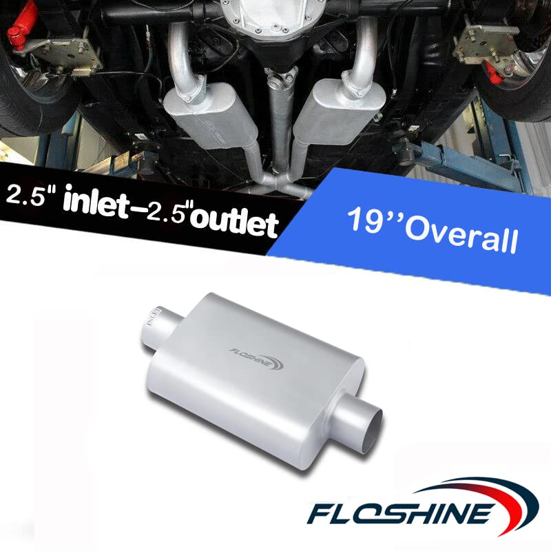 Floshine Universal Mufflers Dual Chamber 2.5" inlet (ID) 2.5" outlet (ID) overall 17" Performance Automotive Muffler Exhaust FH8C25C25 - Image 2