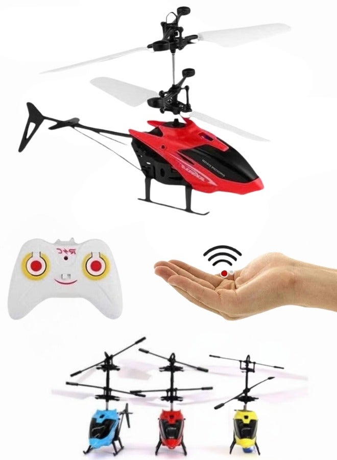Hand Induction RC Helicopter With Cable And Remote-assorted ,Remote Control Helicopter Flying Toys, 2.5 Channel High Low Flight Suspension Induction Helicopter, Mini RC Helicopter for Kids Party Favours, Boy&Girls Birthday Gifts ((Red))  - Image 1